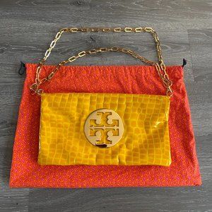Tory Burch Patent Leather Yellow Croc Clutch